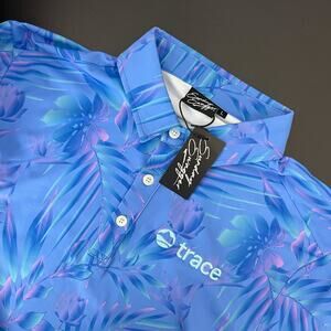 Sunday Swagger Polo Shirt Mens Large Blue Lagoon Golf Tropical Leaf Performance